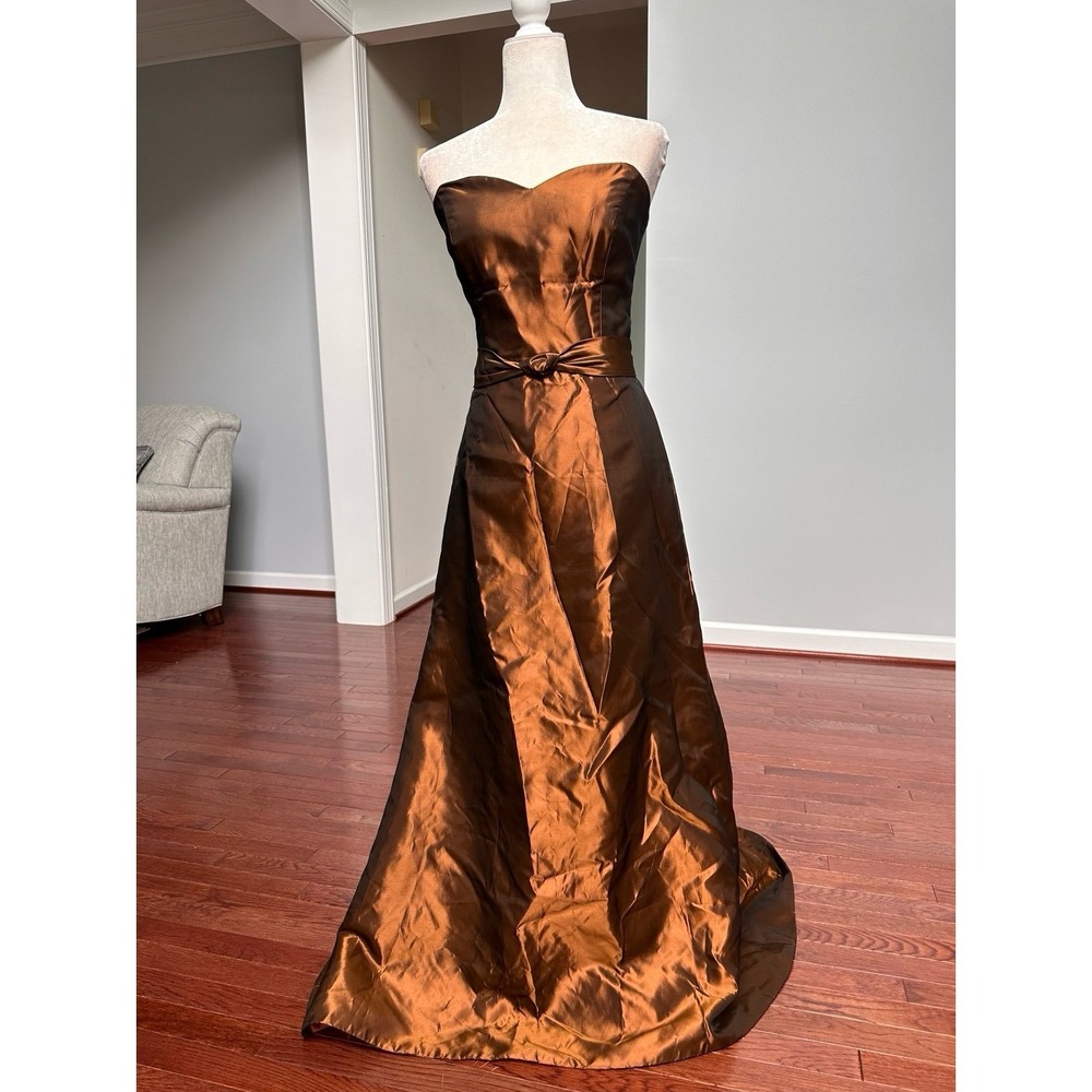 USA Vintage 2000s Strapless Lazaro Ethereal Mermaid Fantasy Crushed Brown Gown - Picture 7 of 11